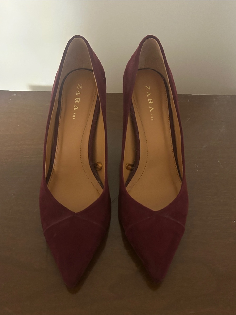 Zara Burgundy Pointed Toe Suede Pumps